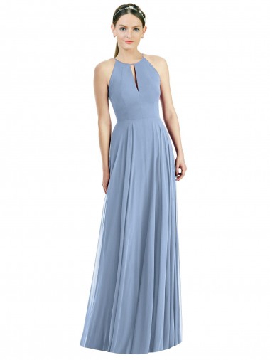 Soft Chiffon A-Line Long Sleeveless Dusty Blue Evening Dresses Barrie