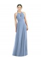 Soft Chiffon A-Line Long Sleeveless Dusty Blue Evening Dresses Barrie