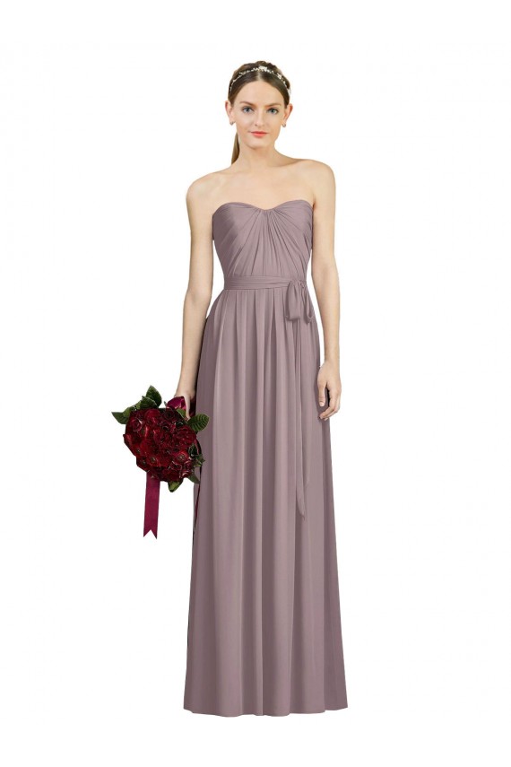 Soft Chiffon A-Line Long Sleeveless Dusty Rose Bridesmaid Gowns Barrie