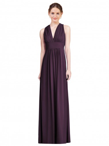 Soft Chiffon A-Line Long Sleeveless Grape Bridesmaid Dress Barrie