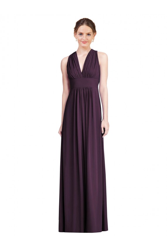 Soft Chiffon A-Line Long Sleeveless Grape Bridesmaid Dress Barrie
