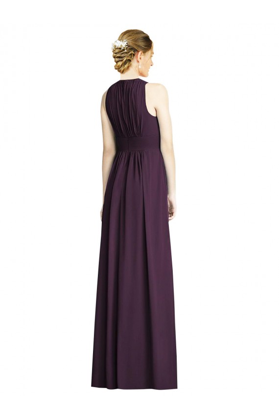 Soft Chiffon A-Line Long Sleeveless Grape Bridesmaid Dress Barrie