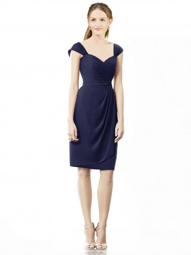 Soft Chiffon Sheath Knee Length Cap Sleeves Bridesmaid Dress Barrie