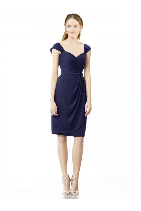 Soft Chiffon Sheath Knee Length Cap Sleeves Bridesmaid Dress Barrie