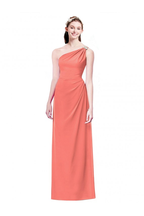 Soft Chiffon A-Line Long Coral Bridesmaid Dress Barrie