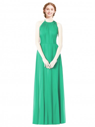 Soft Chiffon A-Line Long Sleeveless Emerald Green Bridesmaid Dress Barrie