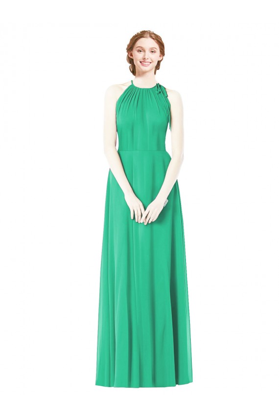 Soft Chiffon A-Line Long Sleeveless Emerald Green Bridesmaid Dress Barrie