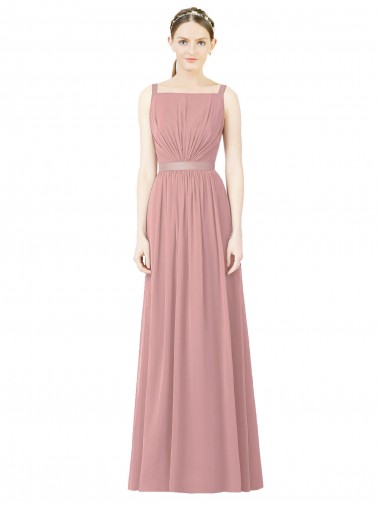 Soft Chiffon A-Line Long Sleeveless Dusty Pink Bridesmaid Dress Barrie