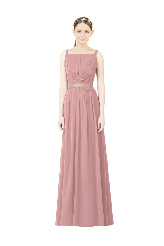 Soft Chiffon A-Line Long Sleeveless Dusty Pink Bridesmaid Dress Barrie