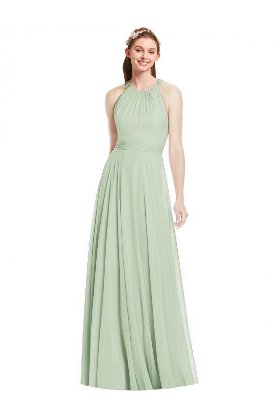 Chiffon A-Line Long Sleeveless Sage Bridesmaid Dress / Evening Dress Barrie
