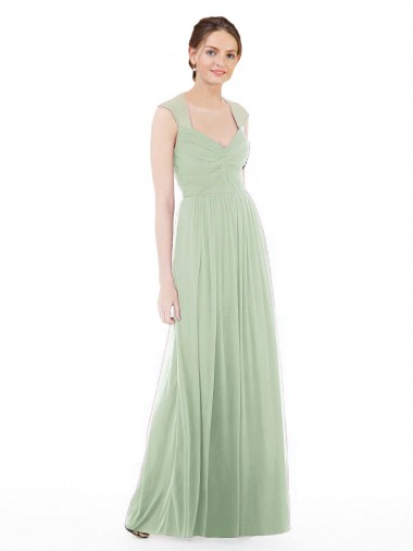 Soft Chiffon A-Line Long Cap Sleeves Sage Formal Dress / Bridesmaid Dress Barrie