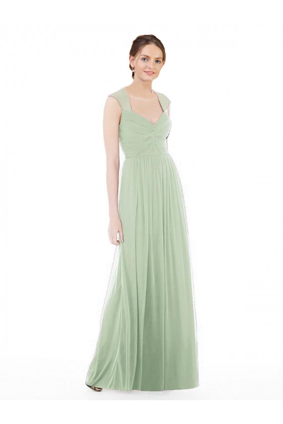 Soft Chiffon A-Line Long Cap Sleeves Sage Formal Dress / Bridesmaid Dress Barrie
