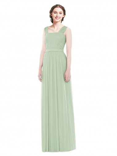 Soft Chiffon A-Line Long Sleeveless Sage Bridal Party Dress Barrie