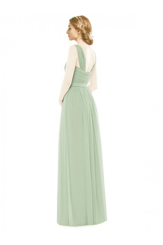 Soft Chiffon A-Line Long Sleeveless Sage Bridal Party Dress Barrie