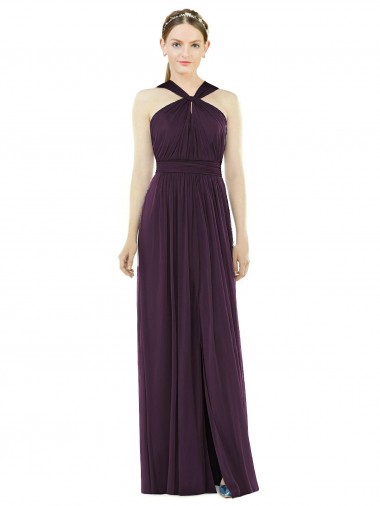 Soft Chiffon A-Line Long Sleeveless V-Back Grape Evening Dresses Barrie