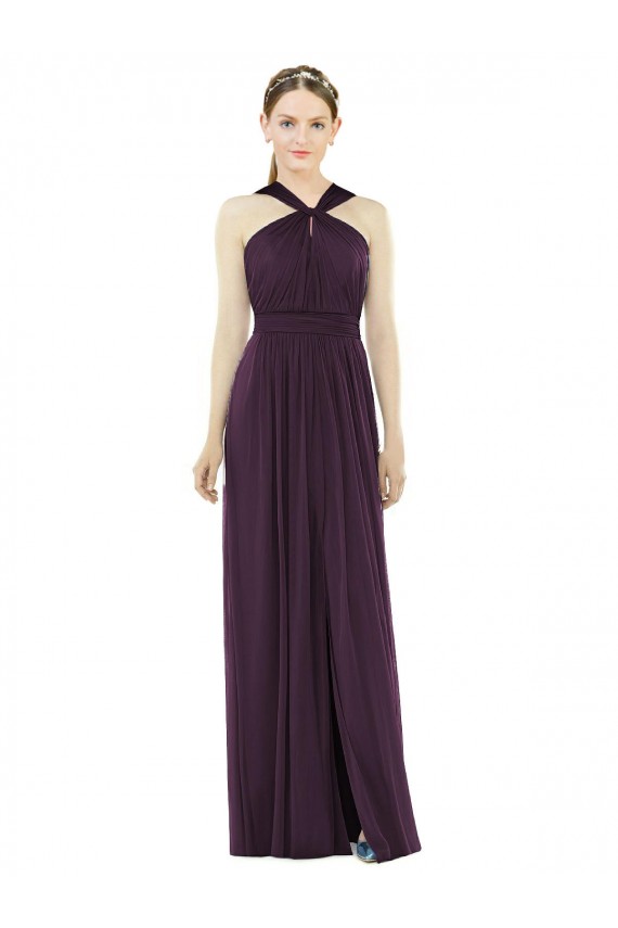 Soft Chiffon A-Line Long Sleeveless V-Back Grape Evening Dresses Barrie