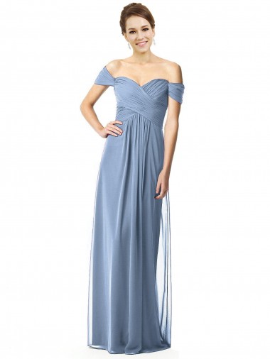 Soft Chiffon Long A-Line Cap Sleeves Bridesmaid Dress Barrie