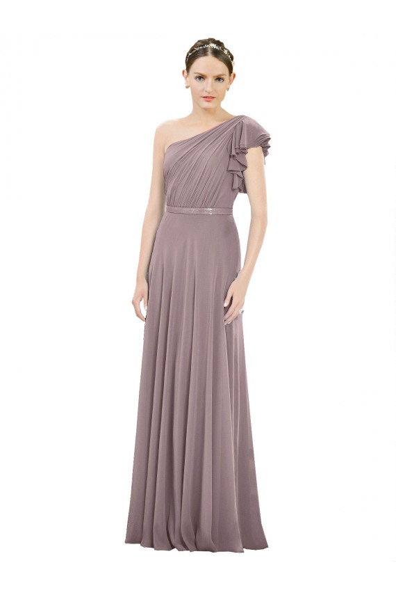 Soft Chiffon A-Line Long Sleeveless Dusty Rose Bridesmaid Dress Barrie
