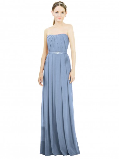 Soft Chiffon A-Line Long Sleeveless Dusty Blue Bridesmaid Dress Barrie