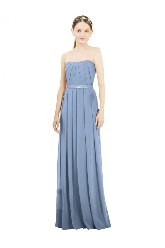 Soft Chiffon A-Line Long Sleeveless Dusty Blue Bridesmaid Dress Barrie