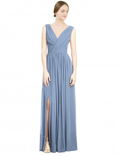 Soft Chiffon A-Line Long Sleeveless V-Neck Evening Dresses Barrie