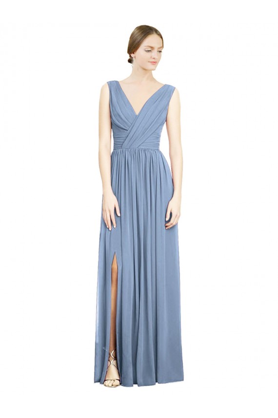 Soft Chiffon A-Line Long Sleeveless V-Neck Evening Dresses Barrie