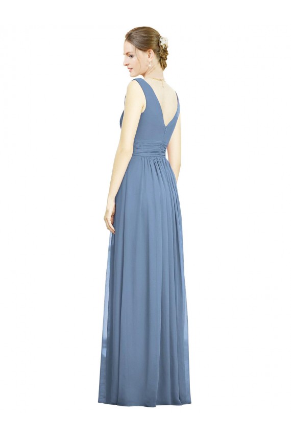 Soft Chiffon A-Line Long Sleeveless V-Neck Evening Dresses Barrie