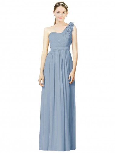 Soft Chiffon A-Line Long Sleeveless Dusty Blue Bridesmaid Gowns Barrie