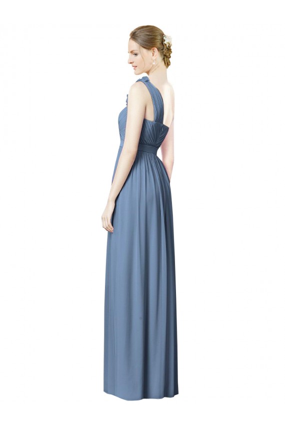 Soft Chiffon A-Line Long Sleeveless Dusty Blue Bridesmaid Gowns Barrie