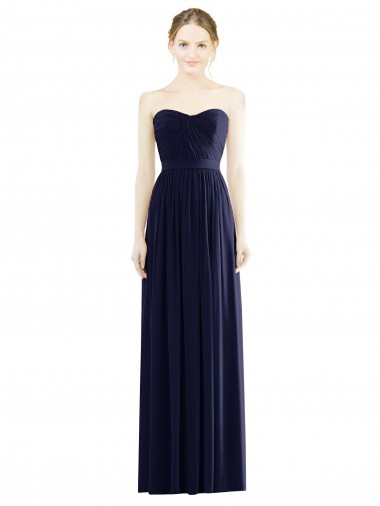 Soft Chiffon A-Line Long Sleeveless Dark Navy Evening Dresses Barrie