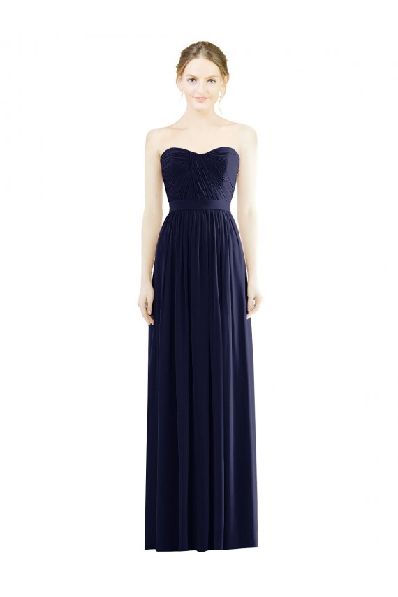 Soft Chiffon A-Line Long Sleeveless Dark Navy Evening Dresses Barrie