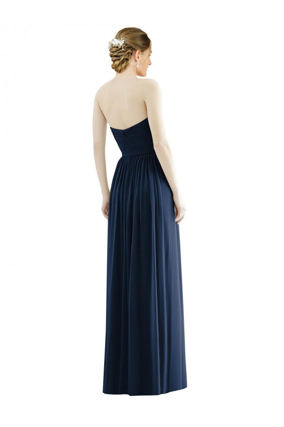 Soft Chiffon A-Line Long Sleeveless Dark Navy Evening Dresses Barrie
