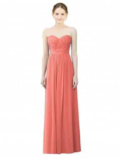 Soft Chiffon A-Line Long Sleeveless Coral Bridesmaid Dress Barrie