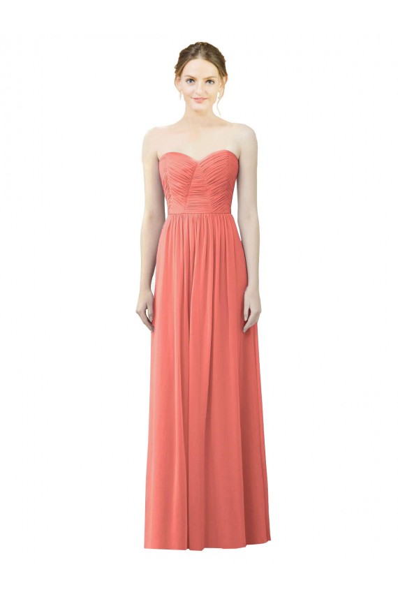 Soft Chiffon A-Line Long Sleeveless Coral Bridesmaid Dress Barrie