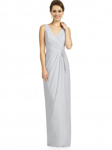 Soft Chiffon Sheath Long Sleeveless V-Neck V-Back Bridesmaid Dresses Barrie