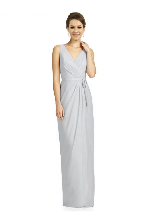 Soft Chiffon Sheath Long Sleeveless V-Neck V-Back Bridesmaid Dresses Barrie