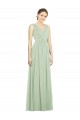Soft Chiffon A-Line Long Sleeveless Sage V-Back Bridesmaid Dress Barrie