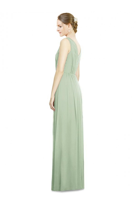 Soft Chiffon A-Line Long Sleeveless Sage V-Back Bridesmaid Dress Barrie
