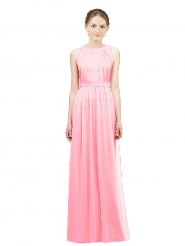 Soft Chiffon A-Line Long Sleeveless Salmon Bridesmaid Gowns Barrie
