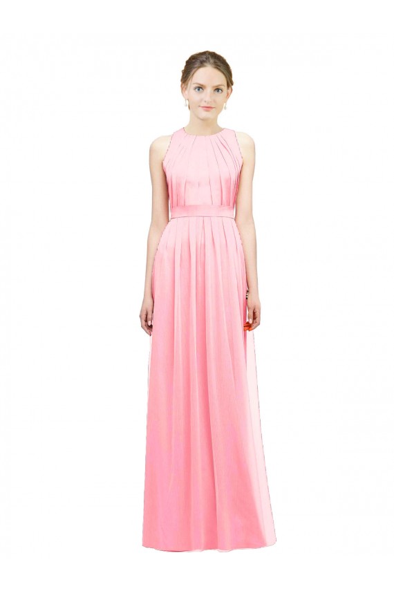 Soft Chiffon A-Line Long Sleeveless Salmon Bridesmaid Gowns Barrie