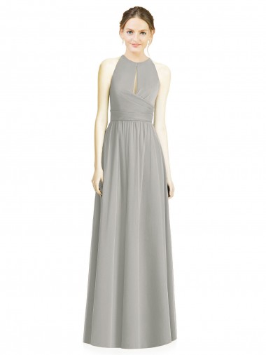 Chiffon A-Line Long Sleeveless Silver Bridesmaid Dress / Evening Dress Barrie