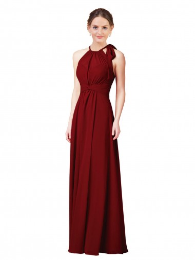 Soft Chiffon Sheath Long Sleeveless Open Slit Back Bridesmaid Dresses Barrie