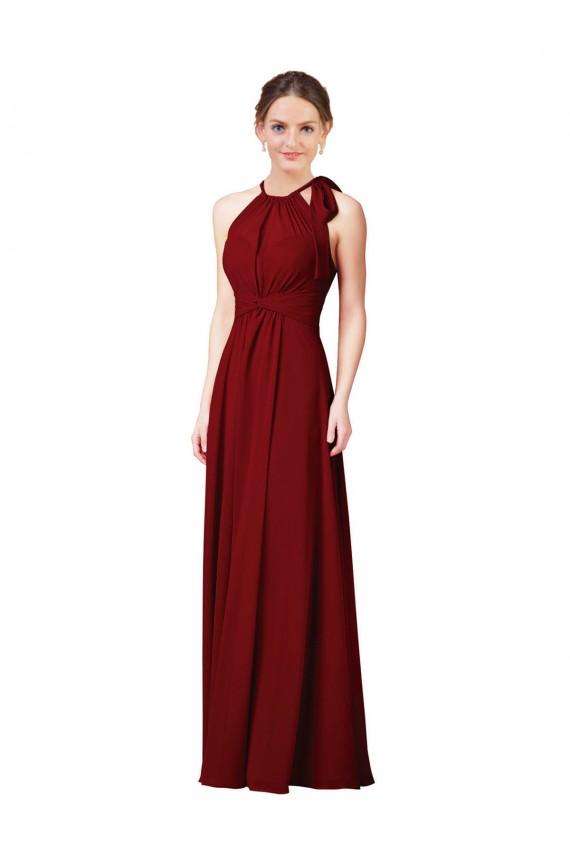 Soft Chiffon Sheath Long Sleeveless Open Slit Back Bridesmaid Dresses Barrie