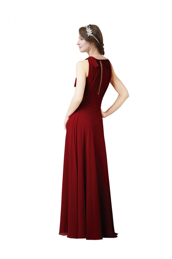 Soft Chiffon Sheath Long Sleeveless Open Slit Back Bridesmaid Dresses Barrie