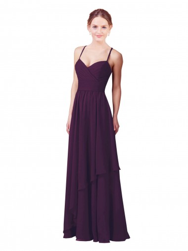 Soft Chiffon Sheath Long Sleeveless Grape Bridesmaid Dress Barrie