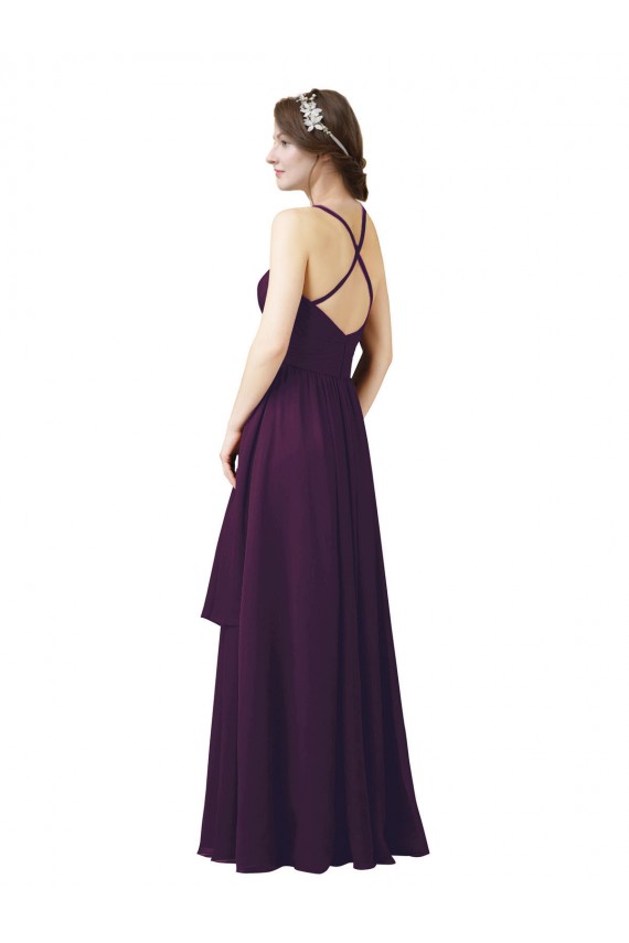 Soft Chiffon Sheath Long Sleeveless Grape Bridesmaid Dress Barrie