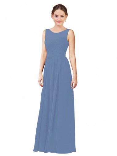 Soft Chiffon Sheath Long Sleeveless Windsor Blue Bridesmaid Dress Barrie
