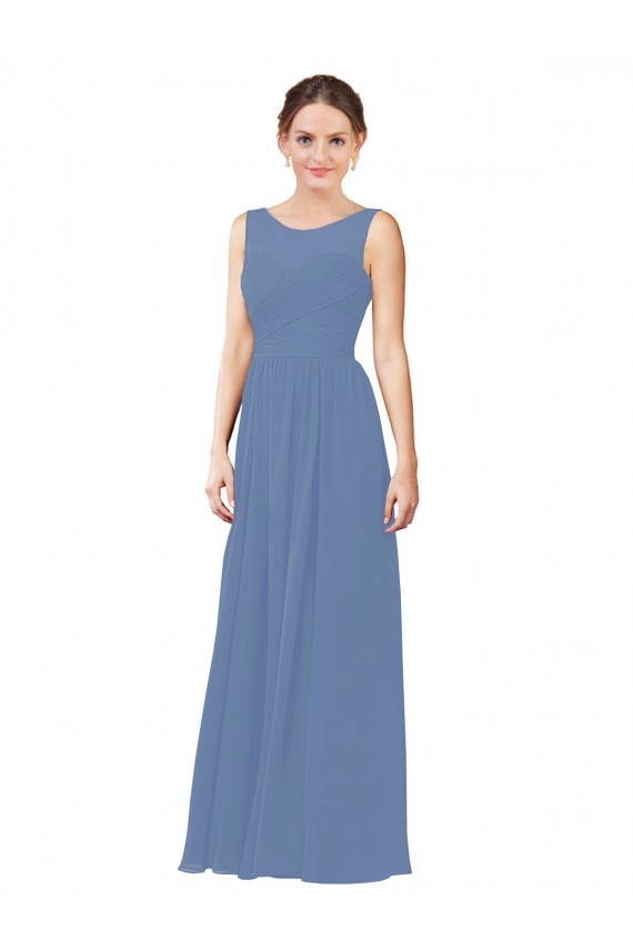 Soft Chiffon Sheath Long Sleeveless Windsor Blue Bridesmaid Dress Barrie