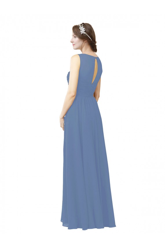 Soft Chiffon Sheath Long Sleeveless Windsor Blue Bridesmaid Dress Barrie