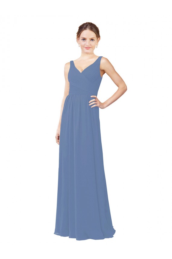 Soft Chiffon Sheath Long Sleeveless Bridal Party Dress Barrie